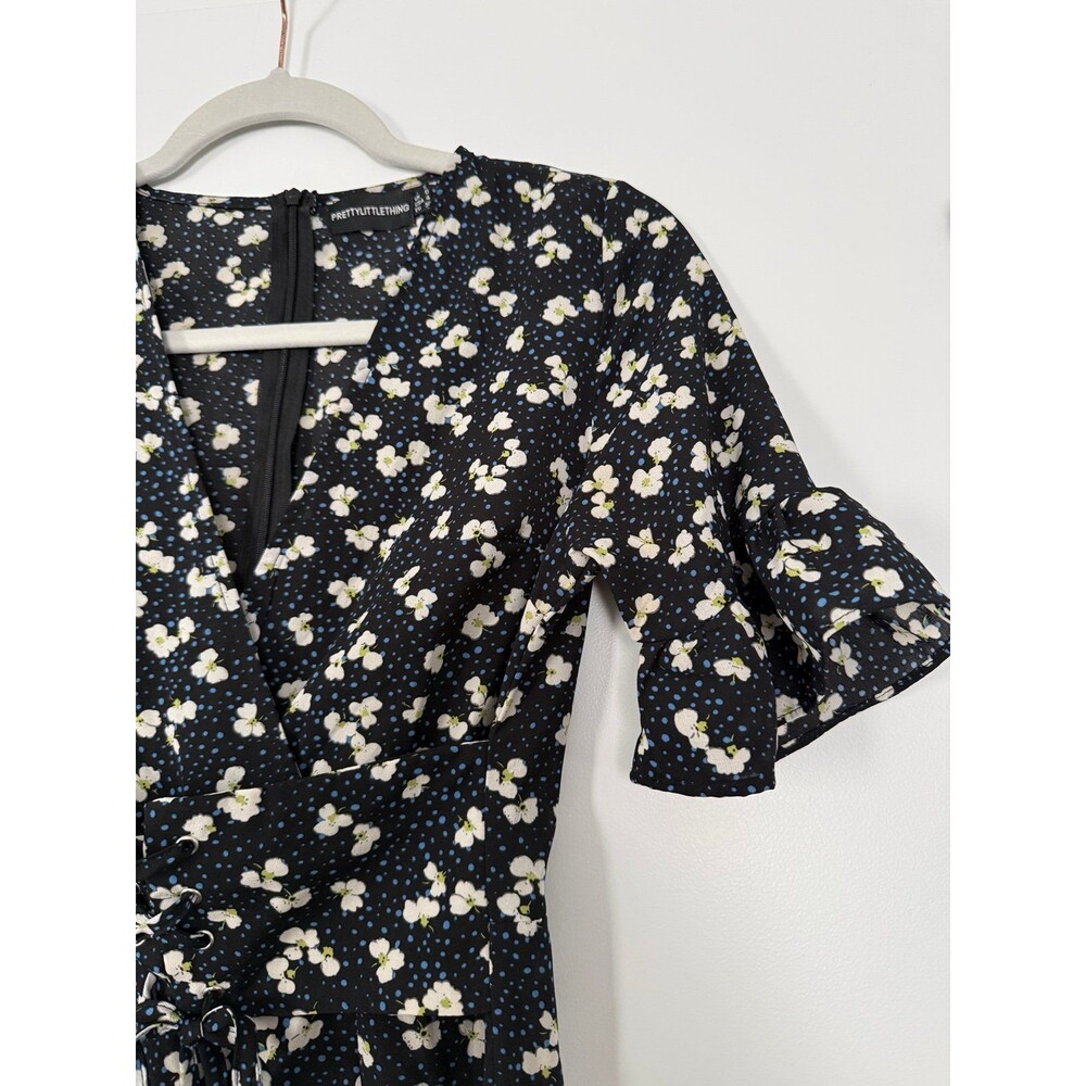 PRETTYLITTLETHING Floral Ruffle Wrap Mini Dress - size small - Picture 3 of 6